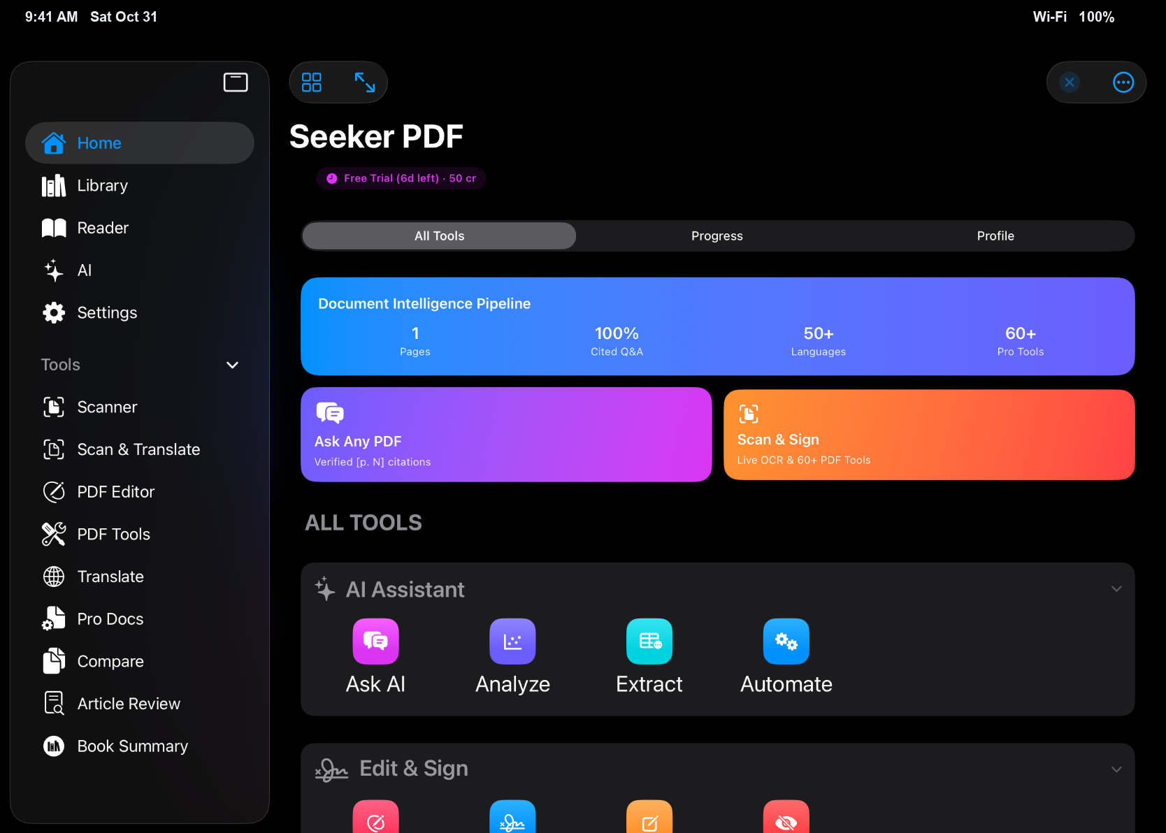 iPad Pro M5 Landscape — Native Sidebar + Document Intelligence Pipeline & 60+ Tools