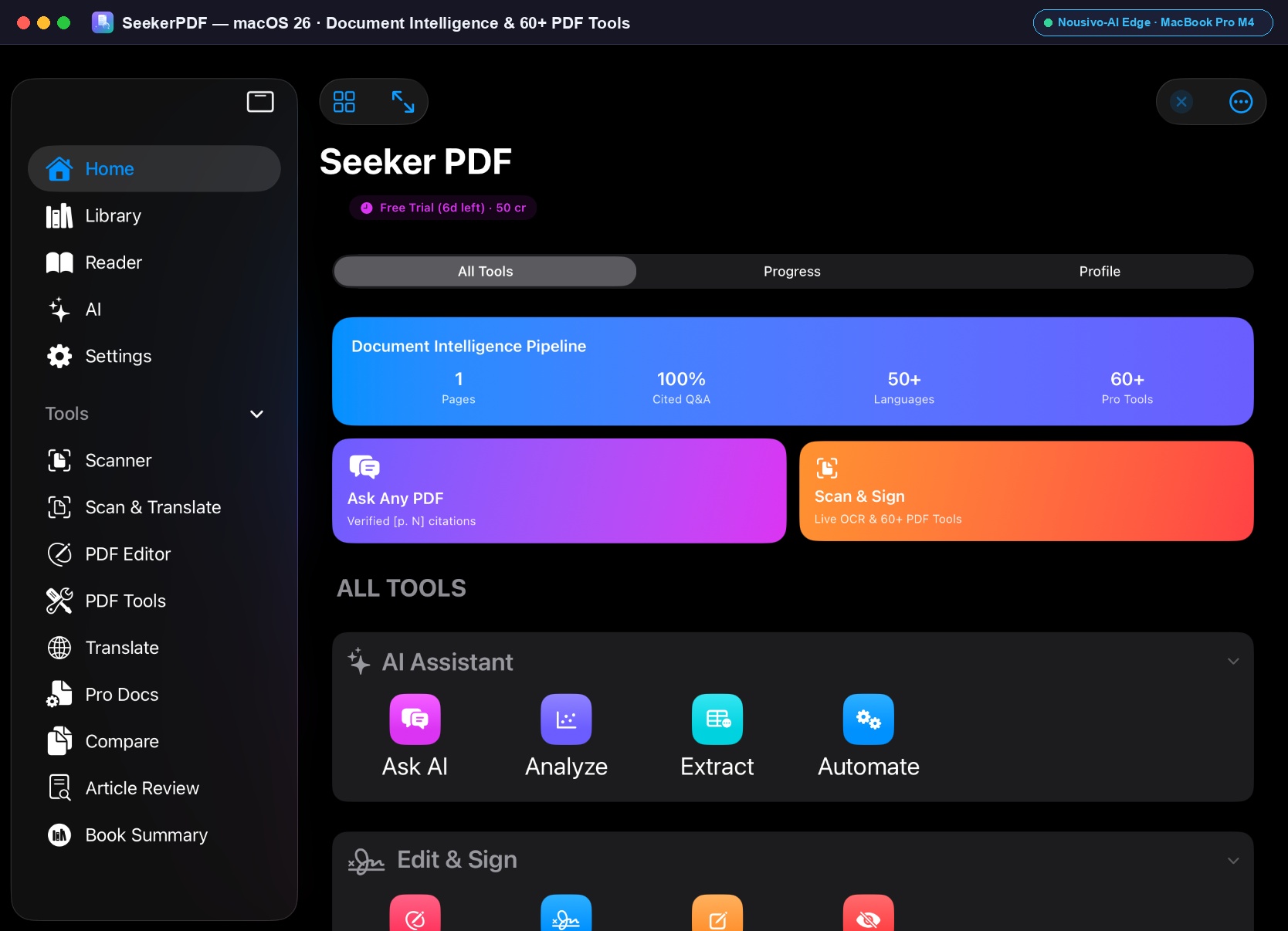 SeekerPDF on macOS 26 — Full Desktop PDF & AI Workspace