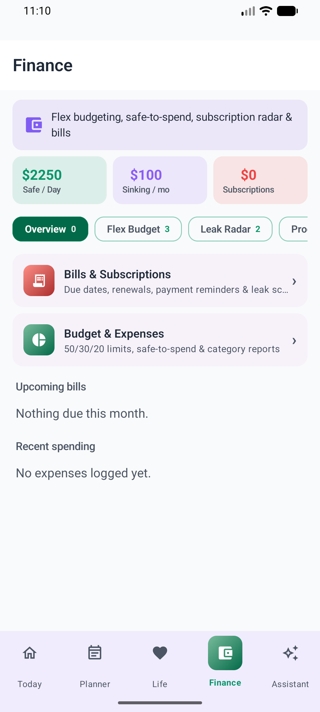 Rebuilt Finance — Safe/Day Allowance, Monarch Flex Sinking-Fund Calculator & Subscription Leak Radar