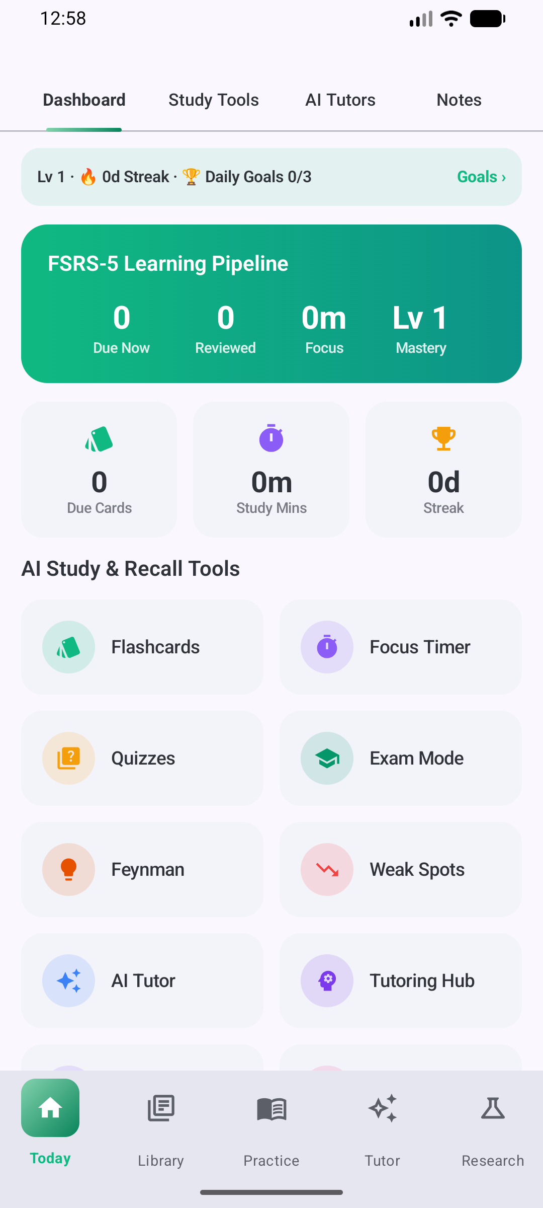 Signature Today Hub — FSRS-5 Learning Pipeline, Cepeda Spacing Calculator & 2-Column Study Tools